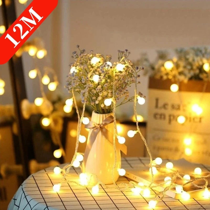 Guirnalda de luces LED esféricas de 10 m, con alimentación por USB o batería, para exteriores, lámparas de boda, jardín, luces de hadas y decoración navideña