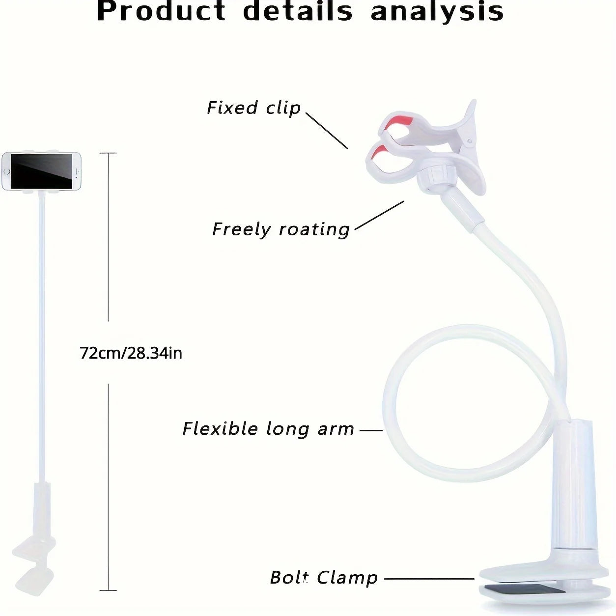 Soporte para móvil Lazy con brazo largo flexible tipo cuello de cisne, para sobremesa y cabecera