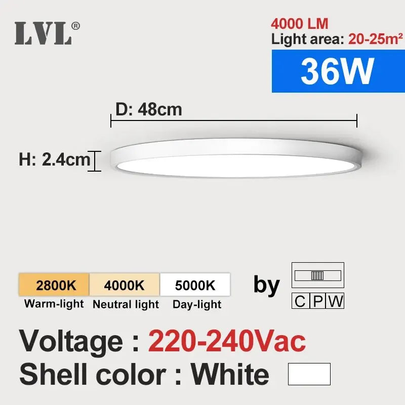 Lámpara de techo LED LVL con acabado de madera y blanco, 3 colores de iluminación en 1. Iluminación para el hogar: cocina, dormitorio y baño. Lámpara de techo redonda empotrada.