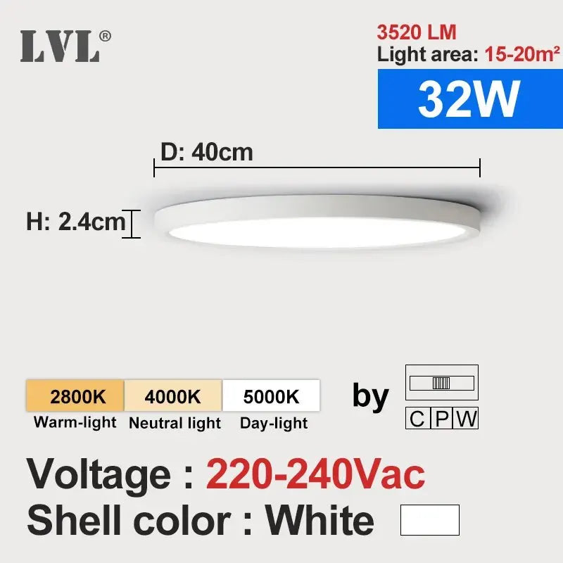 Lámpara de techo LED LVL con acabado de madera y blanco, 3 colores de iluminación en 1. Iluminación para el hogar: cocina, dormitorio y baño. Lámpara de techo redonda empotrada.