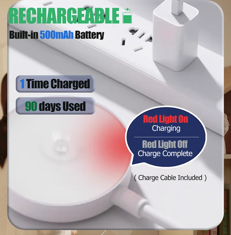 Lámpara LED con sensor de movimiento, recargable por USB, para cocina, dormitorio, escaleras, pasillo, armario y vestidor