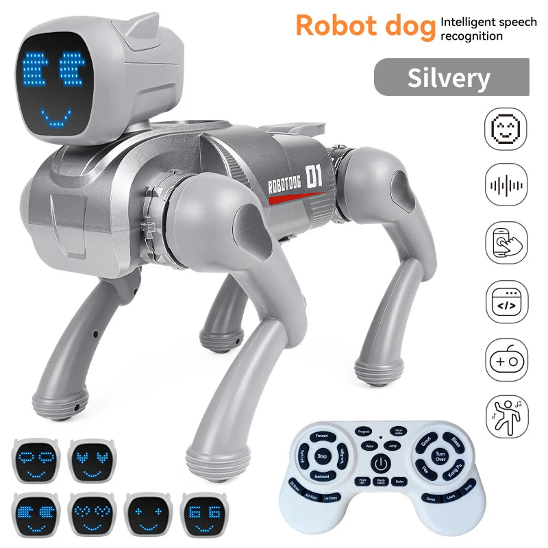 Perro robot inteligente, juguete compañero con IA, comandos de voz, 20 tipos de programación de acciones, canta y cuenta historias, regalo para niños