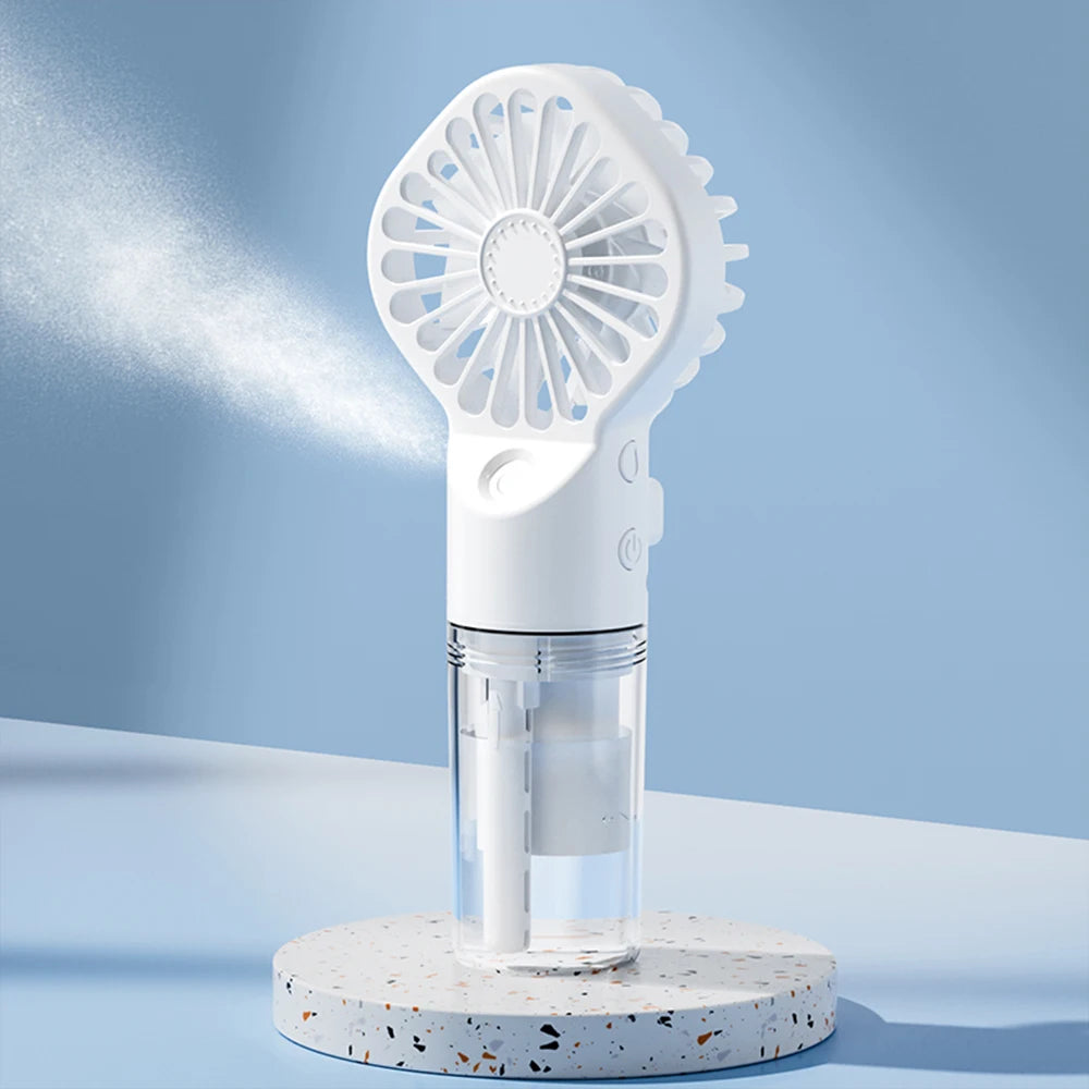 Raugee: Ventilador portátil de 4 velocidades, recargable por USB, ventilador con pulverizador de agua y niebla.