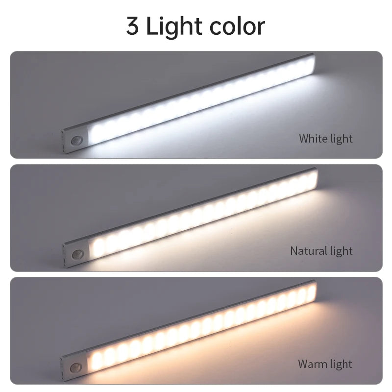 Luz con sensor de movimiento, luz nocturna LED inalámbrica, lámpara nocturna recargable por USB, lámpara para armarios y vestidores, luz de fondo para cocina, LED