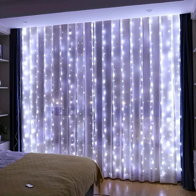 Guirnalda de luces LED tipo cortina de 3/4/6 m, con conexión USB, control remoto, guirnalda de luces de hadas, decoración navideña para el dormitorio y el hogar