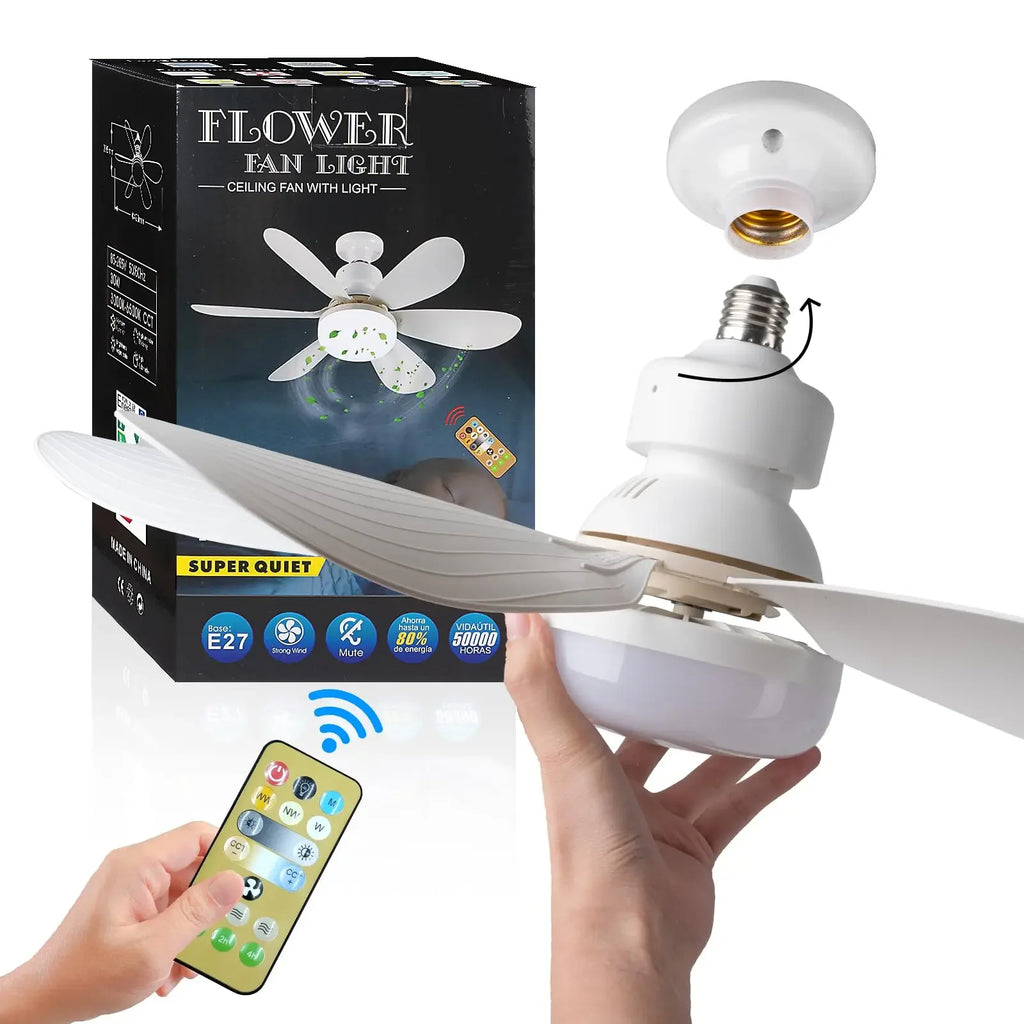 RTONTR: Ventilador de techo de 30 W/40 W con luz LED y mando a distancia, casquillo E27; silencioso para el dormitorio y el salón