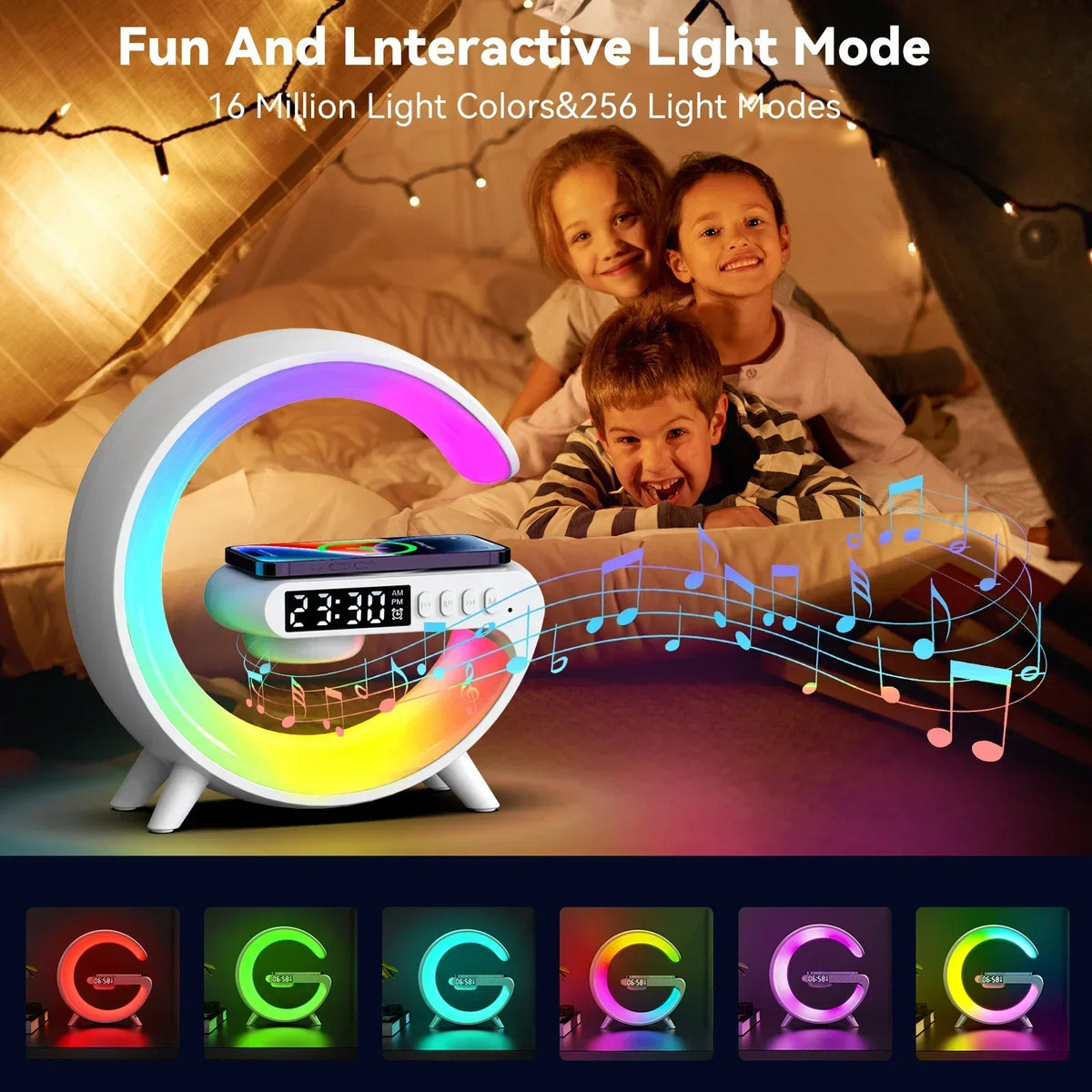VIKEFON: Base de carga inalámbrica multifunción con luz RGB, despertador y altavoz para iPhone, Samsung y Xiaomi: estación de carga rápida compacta