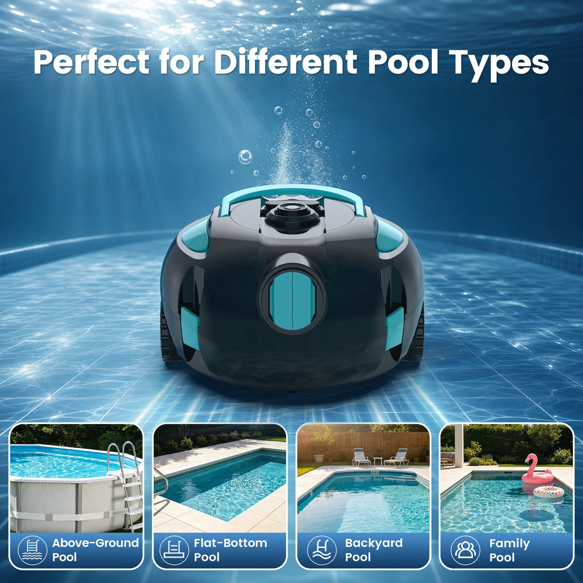 H1 Robot Aspirador de Piscina Inalámbrico Recargable Aspiradora Automática de Piscina 120 Min de Autonomía Auto-Estacionamiento Filtro de 180μm para Limpieza de Suelo de Piscina