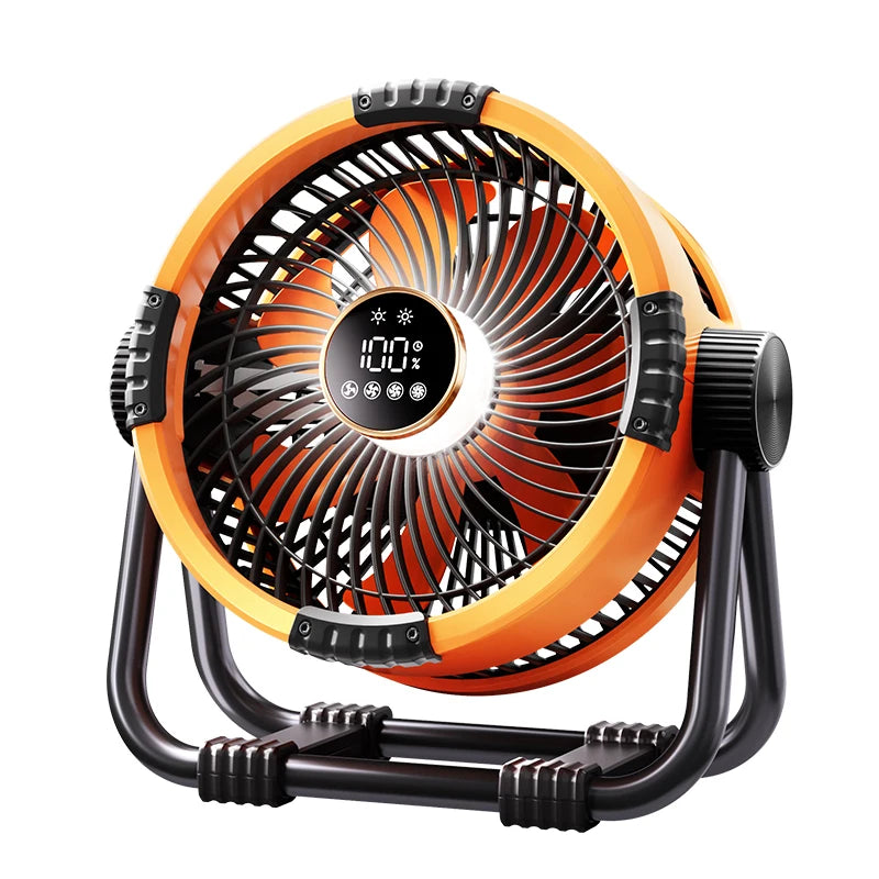 Raugee: Ventilador de techo para acampada, ventilador USB recargable de 20 000 mAh con batería externa y luz LED, con gancho.