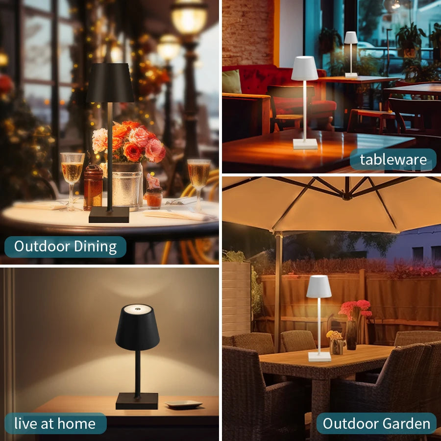Lámpara de mesa LED recargable con interruptor táctil, 3 niveles de intensidad regulable. Iluminación ambiental creativa y decorativa para escritorios, bares y cenas.