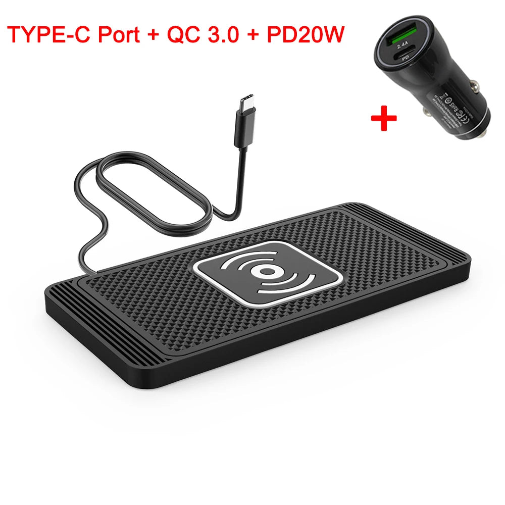 Cargador inalámbrico para coche para iPhone 16, 15, 15 Pro Max, 14, 13, 12 y X; Samsung S24 y S23. Cargador inalámbrico para coche con base de silicona y soporte. Cargador rápido