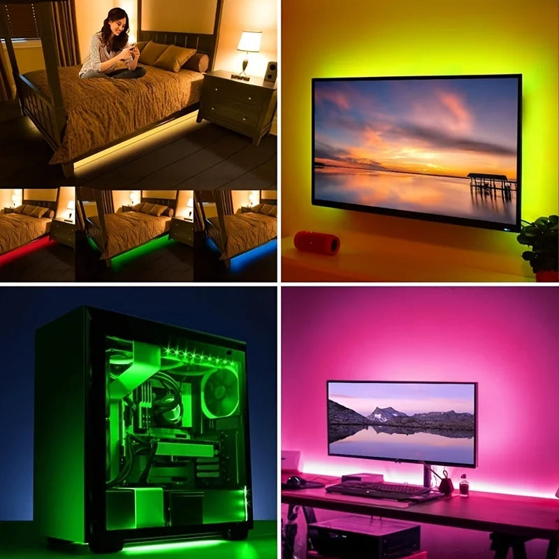 Barra de luz LED de 5 m con conector USB, 24 teclas, LED 5050 RGB multicolor, para fondo de TV, sala de juegos, decoración de fiestas familiares y luz nocturna