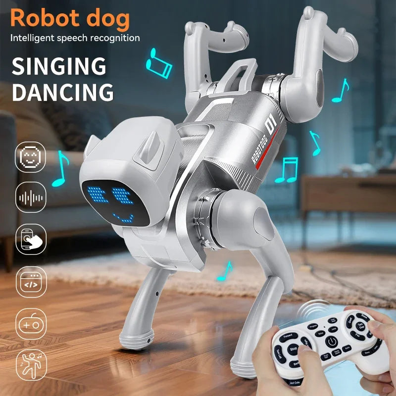 Perro robot inteligente, juguete compañero con IA, comandos de voz, 20 tipos de programación de acciones, canta y cuenta historias, regalo para niños