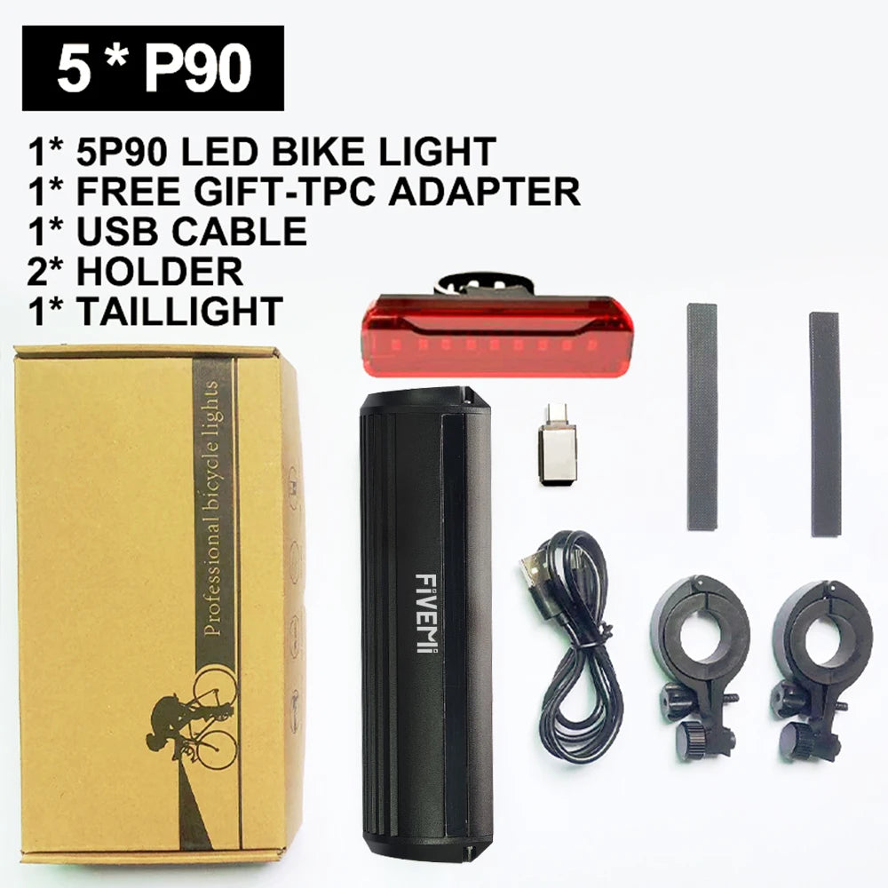 Fivemi 5Led Luces de Bicicleta MTB 10000MAH Luz de Bicicleta Recargable Linterna Bicicleta Accesorios de Ciclismo para Exteriores para Patinete Eléctrico