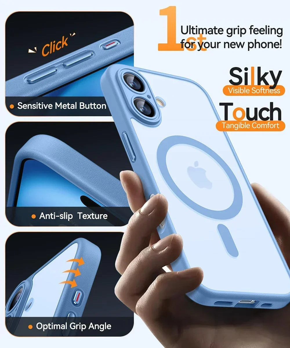 Funda protectora magnética, mate y translúcida, resistente a los golpes, para iPhone 17, 16, 15, 14, 13, 12 y 11 Pro Max y Plus, compatible con la carga inalámbrica MagSafe