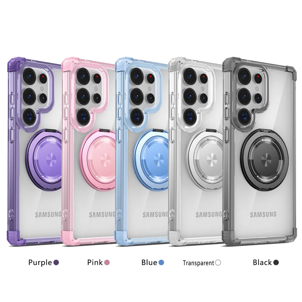 Funda Transparente Soporte Plegable Giratorio Magnético Samsung S26/S25/S24/S23 Plus/FE/S21 Ultra