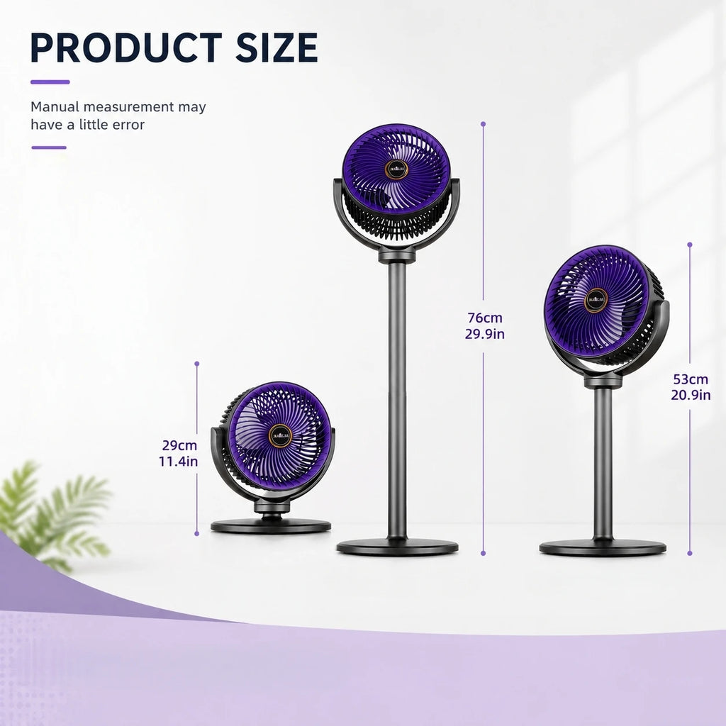 GSNOMLY: Ventilador circulador de aire moderno 3 en 1, 5 velocidades, 4 alturas, silencioso, portátil, con base de pedestal y conexión USB.