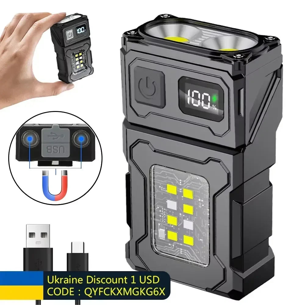 ESMARTER, linterna portátil con imán en la parte trasera, linterna superbrillante, luz de emergencia lateral con tecnología COB