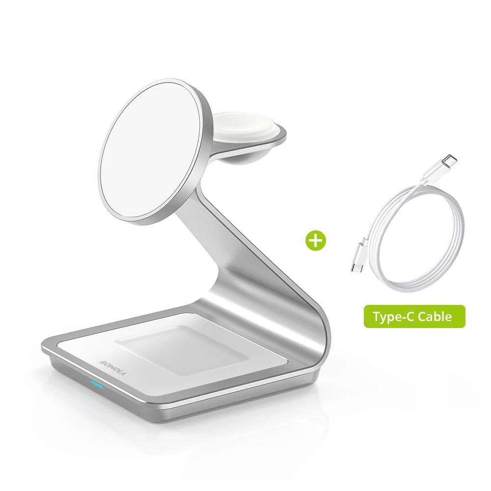 Bonola: Cargador inalámbrico magnético 3 en 1 para iPhone 17/16/15/13/14/12. Estación de carga inalámbrica de 30 W para Apple Watch y AirPods Pro