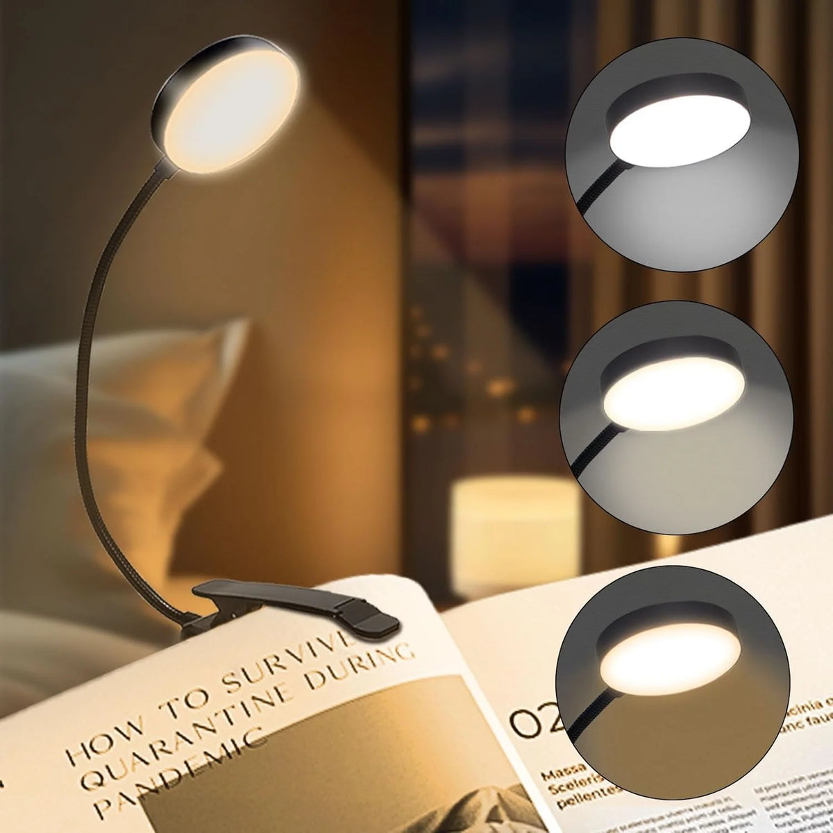 Lámpara de lectura de 14 LED, recargable por USB, luz blanca cálida y fría, luz diurna, portátil, flexible, con clip fácil de colocar, lámpara de lectura nocturna