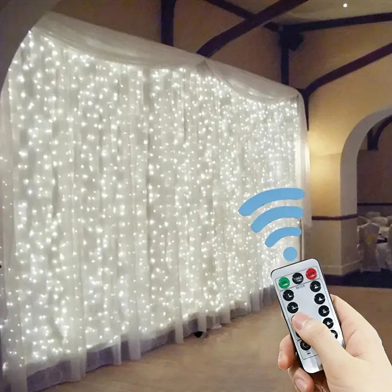 Guirnalda de luces LED tipo cortina de 3/4/6 m, con conexión USB, control remoto, guirnalda de luces de hadas, decoración navideña para el dormitorio y el hogar