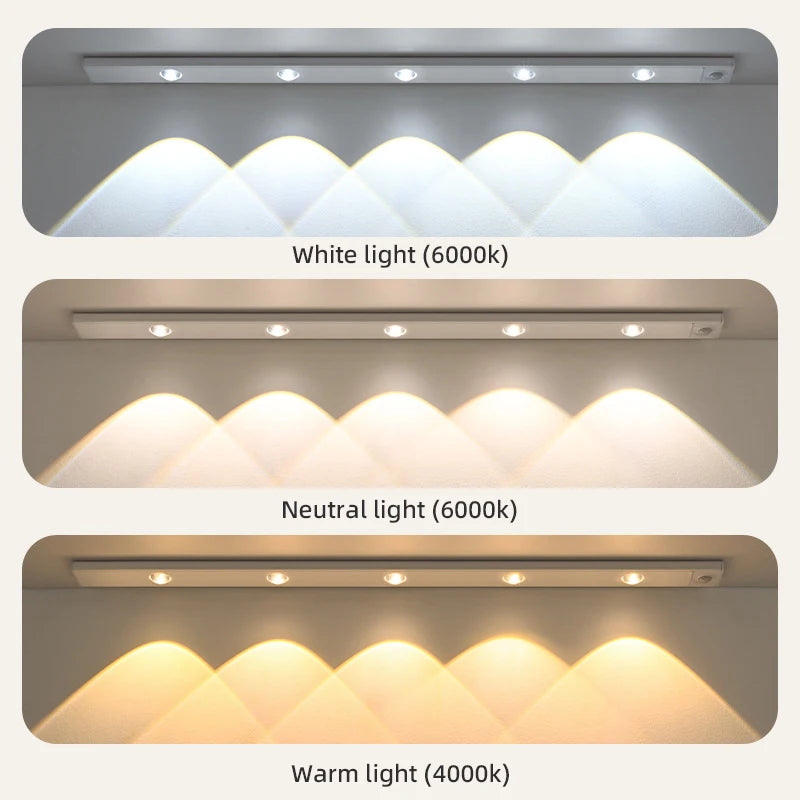Luz LED para armarios, blanca/negra, recargable por USB, con sensor de movimiento, para la iluminación de armarios de cocina y roperos, 20 cm/30 cm/40 cm/50 cm