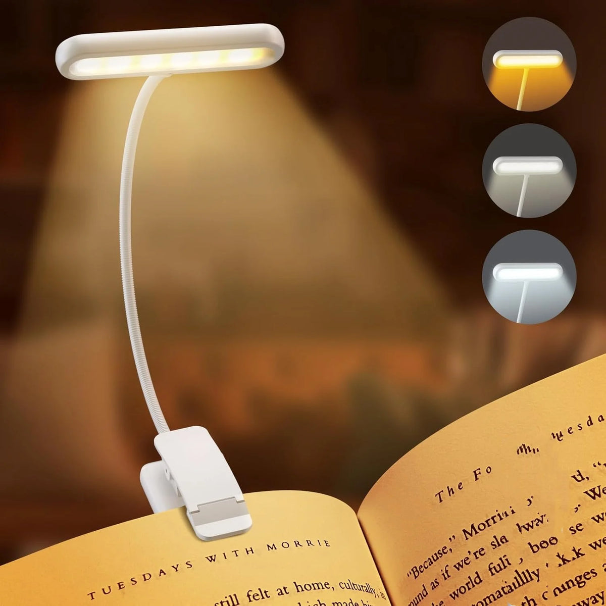 Lámpara de lectura de 14 LED, recargable por USB, luz blanca cálida y fría, luz diurna, portátil, flexible, con clip fácil de colocar, lámpara de lectura nocturna