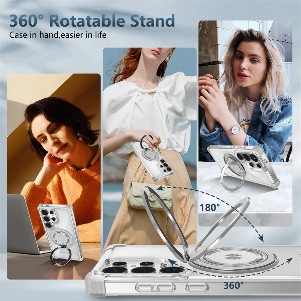 Funda Transparente Soporte Plegable Giratorio Magnético Samsung S26/S25/S24/S23 Plus/FE/S21 Ultra