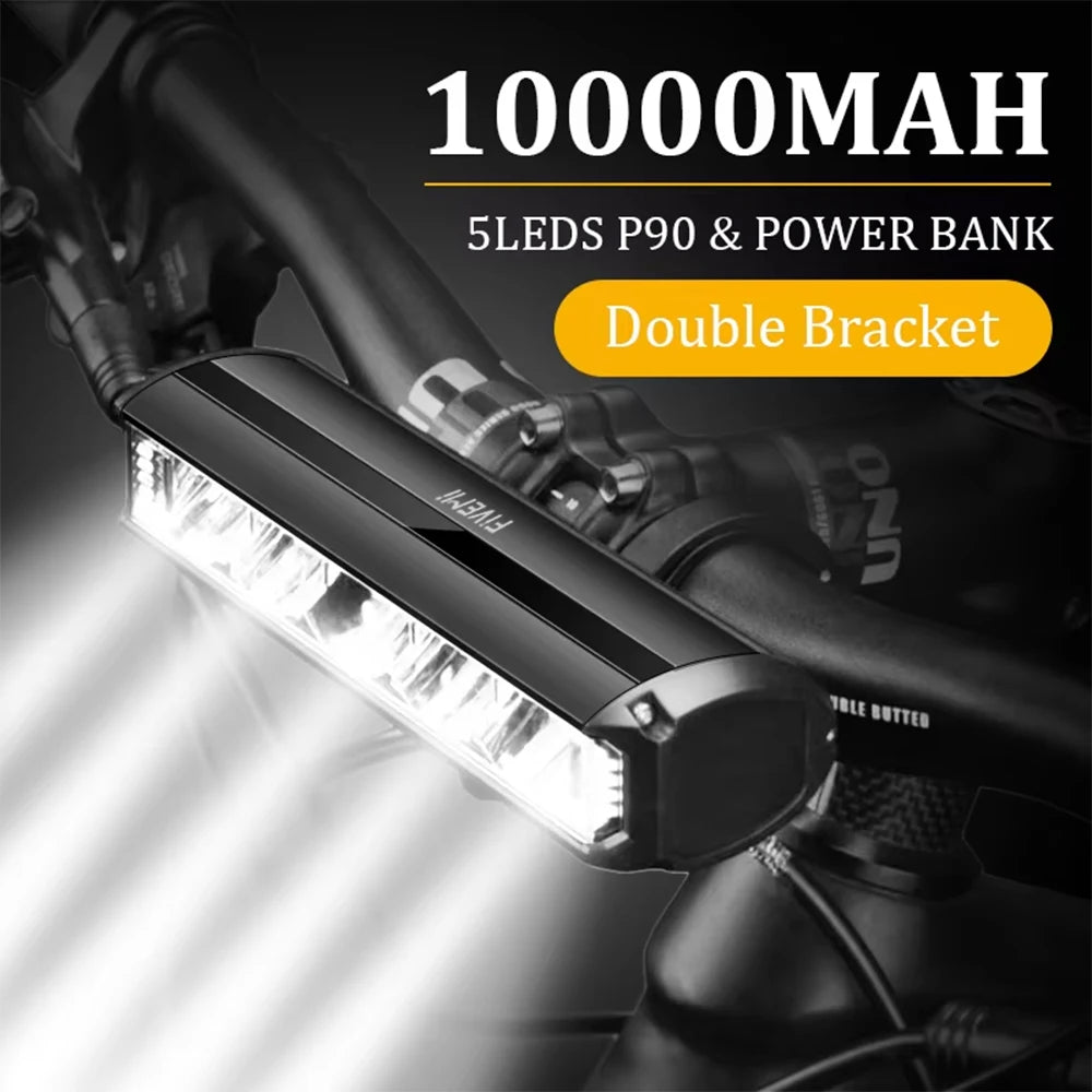 Fivemi 5Led Luces de Bicicleta MTB 10000MAH Luz de Bicicleta Recargable Linterna Bicicleta Accesorios de Ciclismo para Exteriores para Patinete Eléctrico