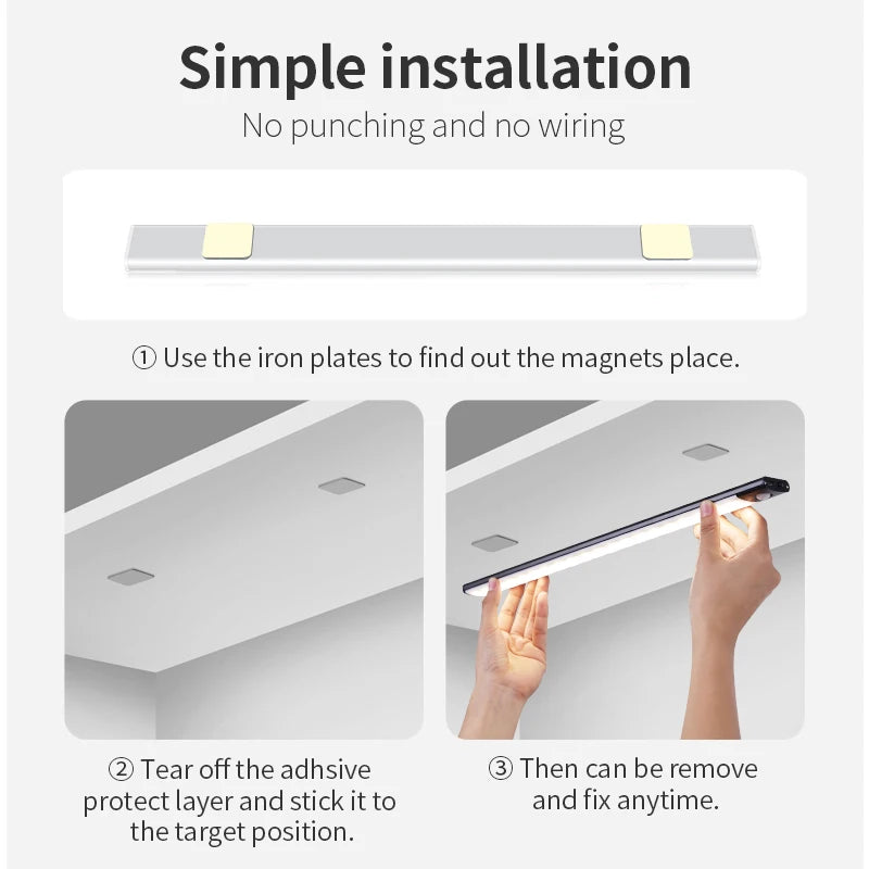 Luz con sensor de movimiento, luz nocturna LED inalámbrica, lámpara nocturna recargable por USB, lámpara para armarios y vestidores, luz de fondo para cocina, LED