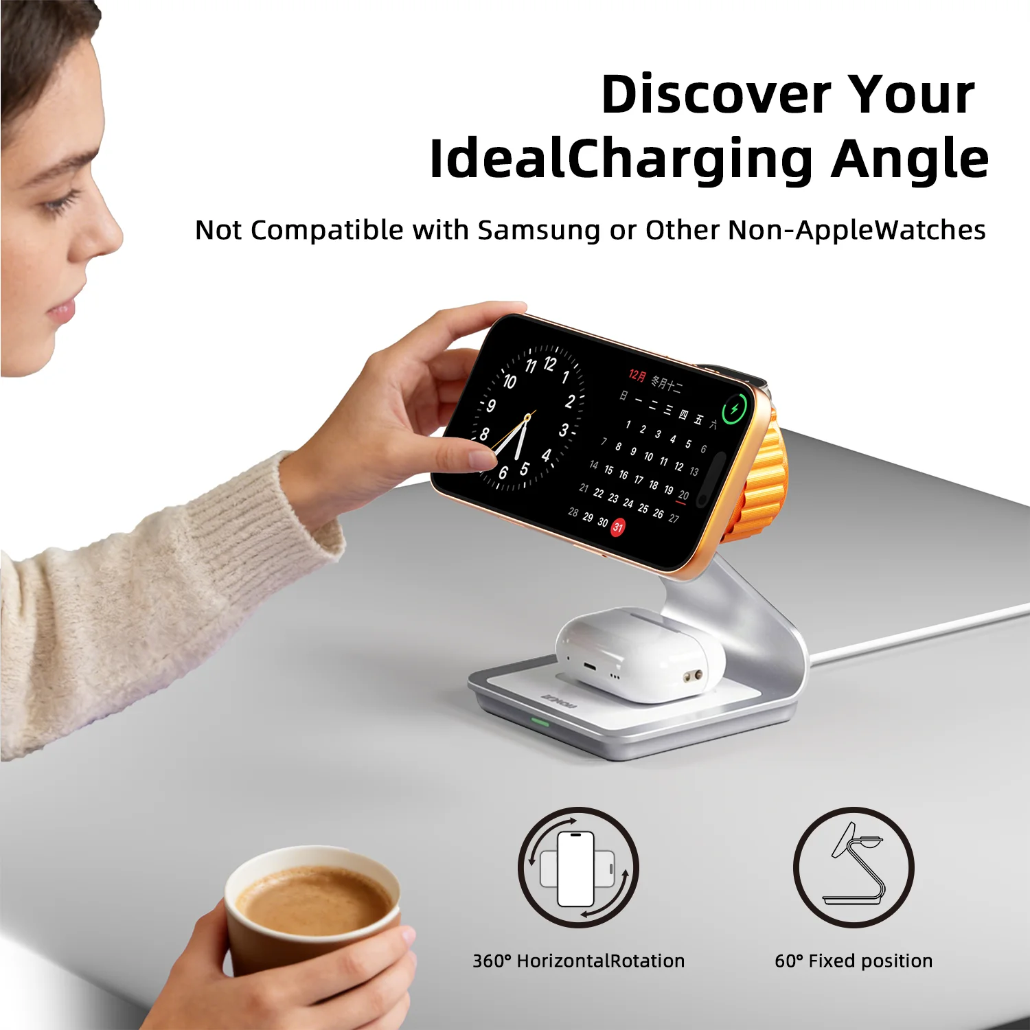 Bonola: Cargador inalámbrico magnético 3 en 1 para iPhone 17/16/15/13/14/12. Estación de carga inalámbrica de 30 W para Apple Watch y AirPods Pro