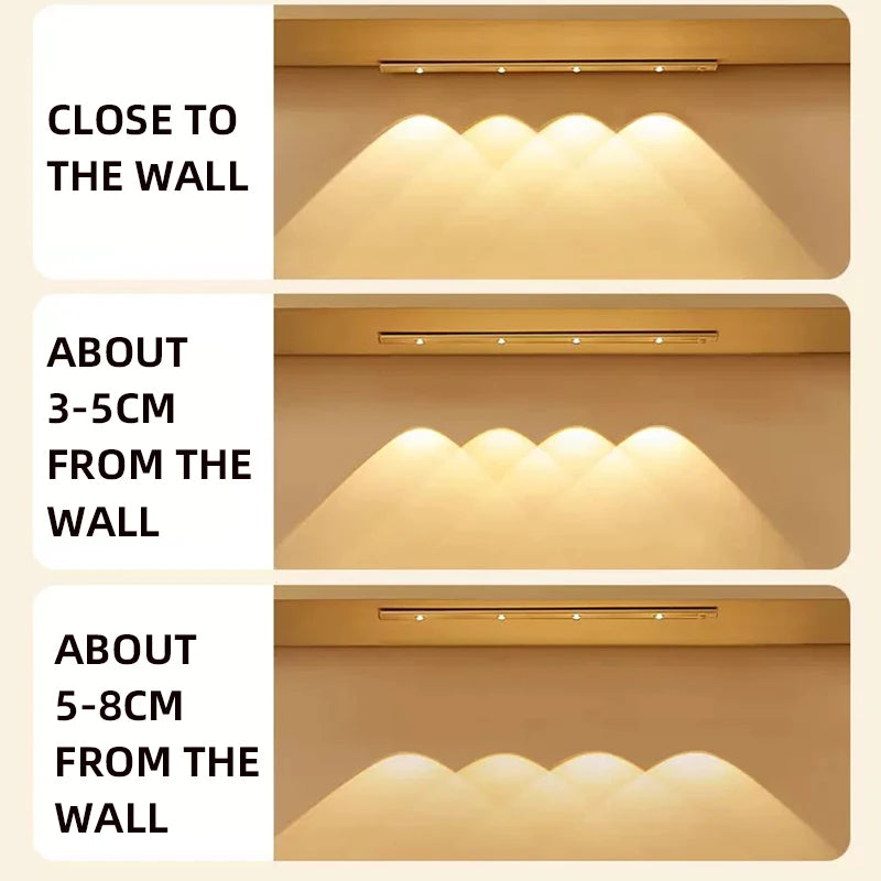 Luz LED para armarios, blanca/negra, recargable por USB, con sensor de movimiento, para la iluminación de armarios de cocina y roperos, 20 cm/30 cm/40 cm/50 cm