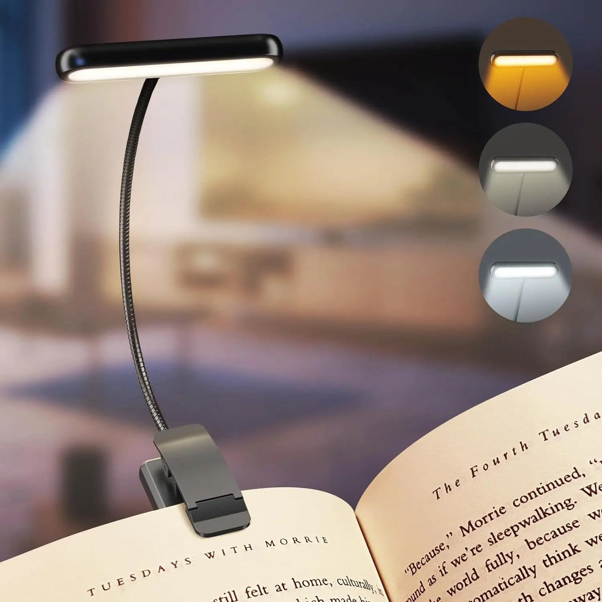 Lámpara de lectura de 14 LED, recargable por USB, luz blanca cálida y fría, luz diurna, portátil, flexible, con clip fácil de colocar, lámpara de lectura nocturna