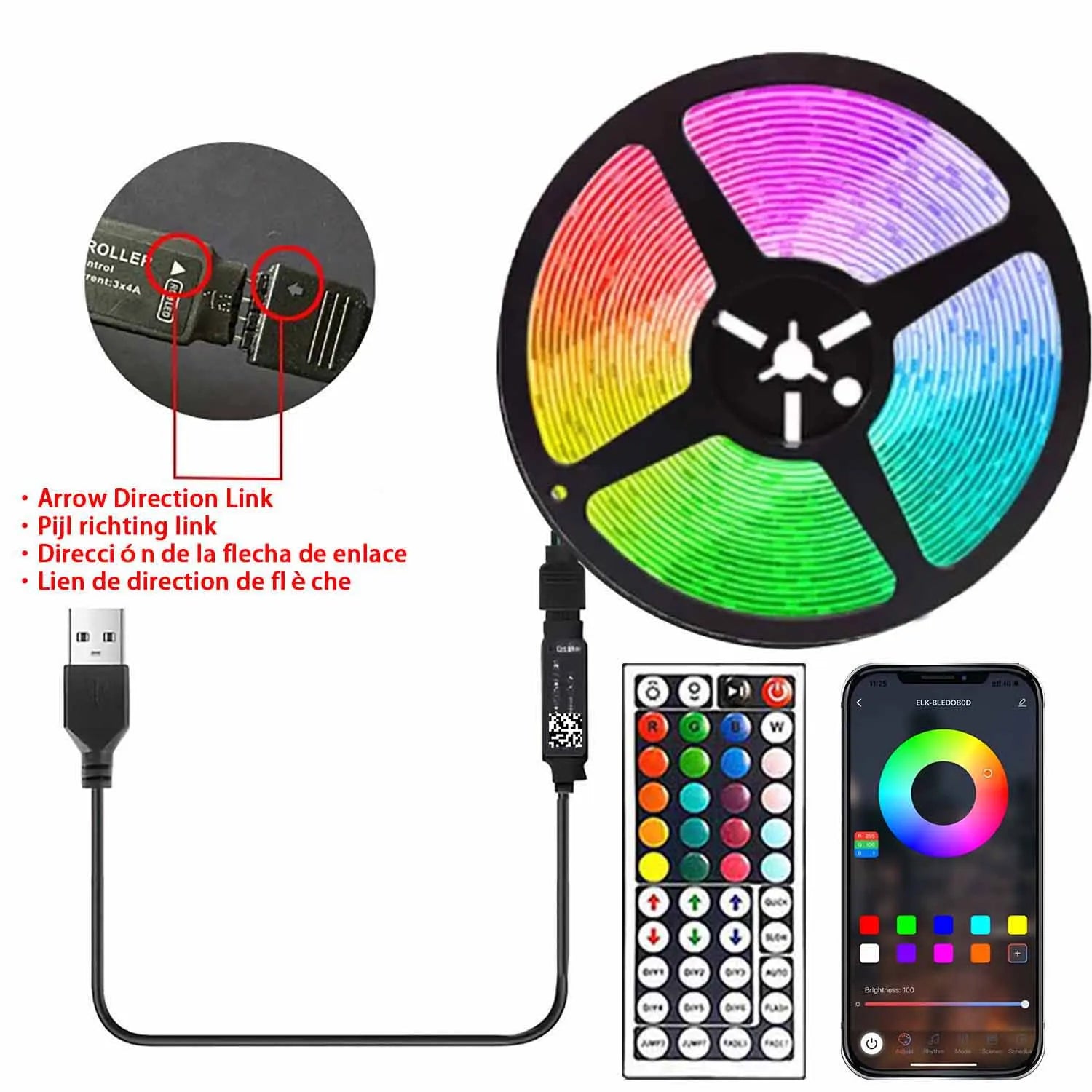 Barra de luz LED de 5 m con conector USB, 24 teclas, LED 5050 RGB multicolor, para fondo de TV, sala de juegos, decoración de fiestas familiares y luz nocturna