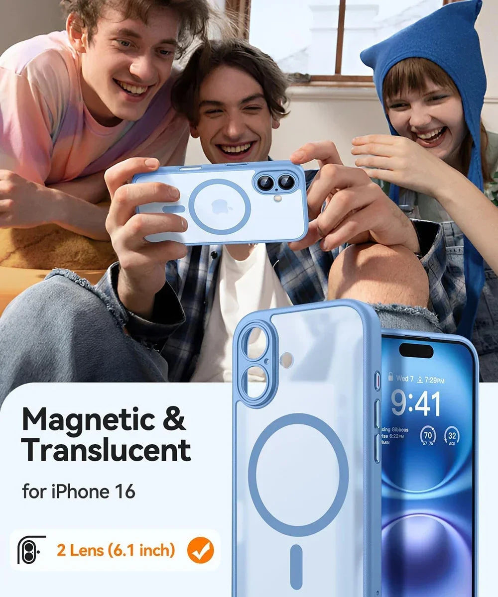 Funda protectora magnética, mate y translúcida, resistente a los golpes, para iPhone 17, 16, 15, 14, 13, 12 y 11 Pro Max y Plus, compatible con la carga inalámbrica MagSafe