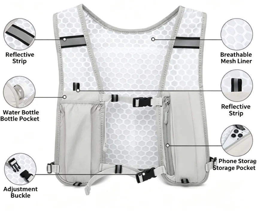 Chaleco Reflectante de Running Ultraligero - Con Pack de Hidratación y Bolsillo para Móvil | Para Bici y Deportes Outdoor