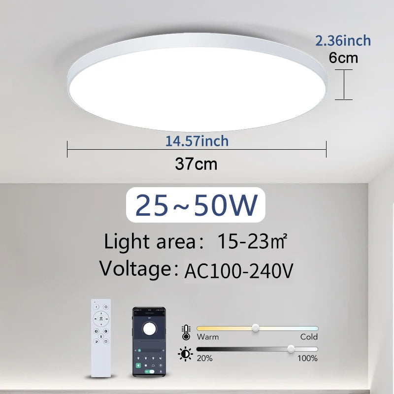Lámpara de techo inteligente MARPOU, lámpara LED para dormitorio, lámparas de techo grandes, luces LED con mando a distancia, luces LED regulables para habitaciones