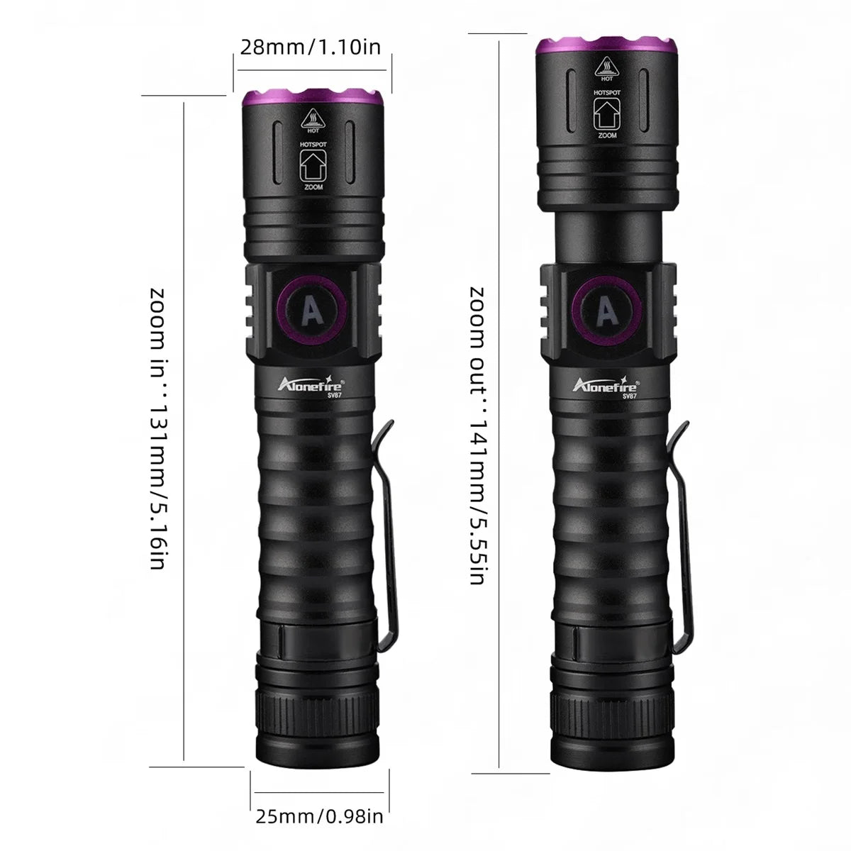 Alonefire: Linterna LED UV Zoom 365 395 nm, luz fluorescente