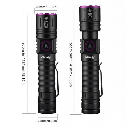 Alonefire: Linterna LED UV Zoom 365 395 nm, luz fluorescente