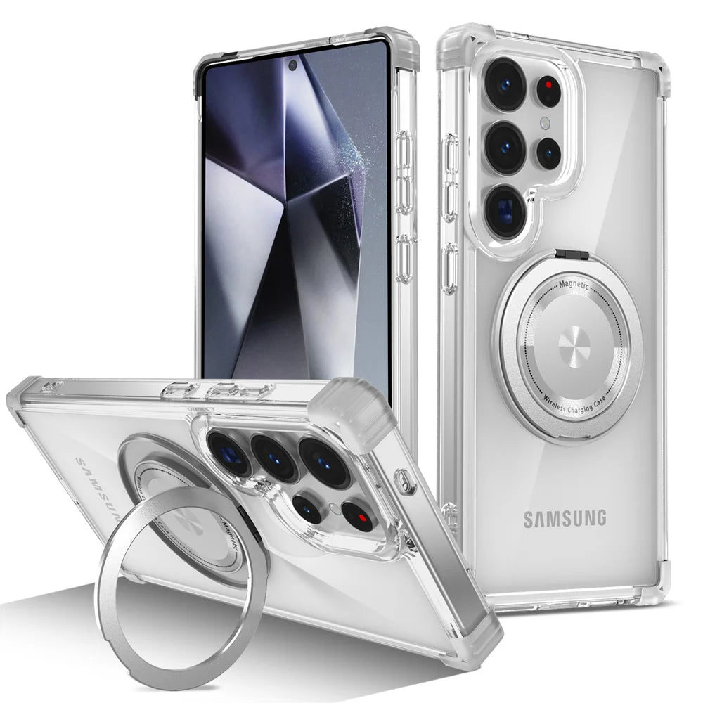 Funda Transparente Soporte Plegable Giratorio Magnético Samsung S26/S25/S24/S23 Plus/FE/S21 Ultra