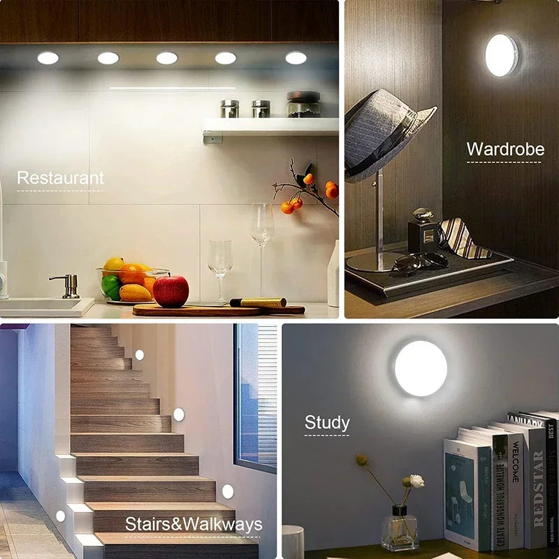 Lámpara nocturna LED con sensor de movimiento, recargable por USB, de 2 a 6 unidades. Lámpara nocturna de 3 colores para armarios, vestidores, escaleras y armarios, sin cables.