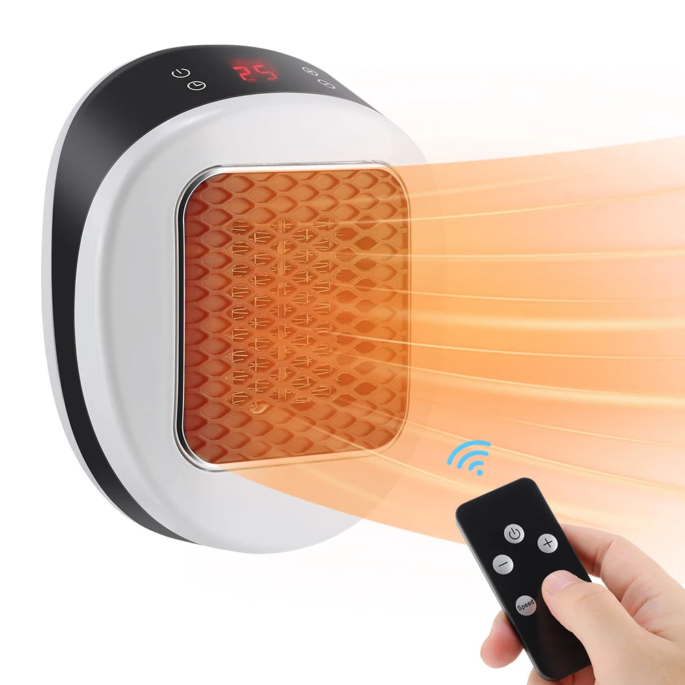 Calefactor Eléctrico de Pared 600W con Mando a Distancia - Mini Calefactor Enchufable de Calentamiento Rápido, Calentador Corporal de Invierno para Hogar y Oficina