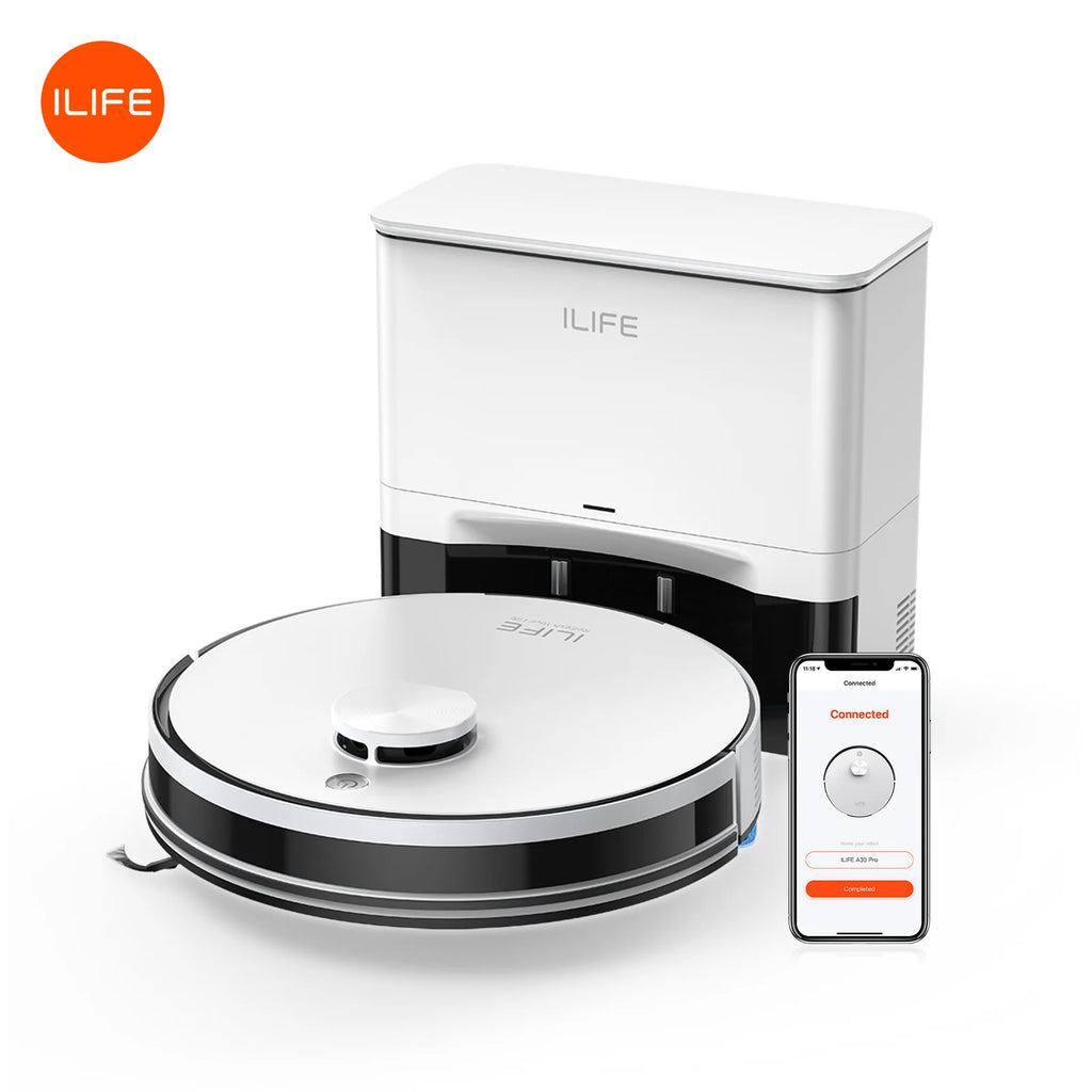 ILIFE A30 Pro con estación de vaciado automático, autonomía de 180 minutos, función 2 en 1 (fregado y barrido), control mediante aplicación.
