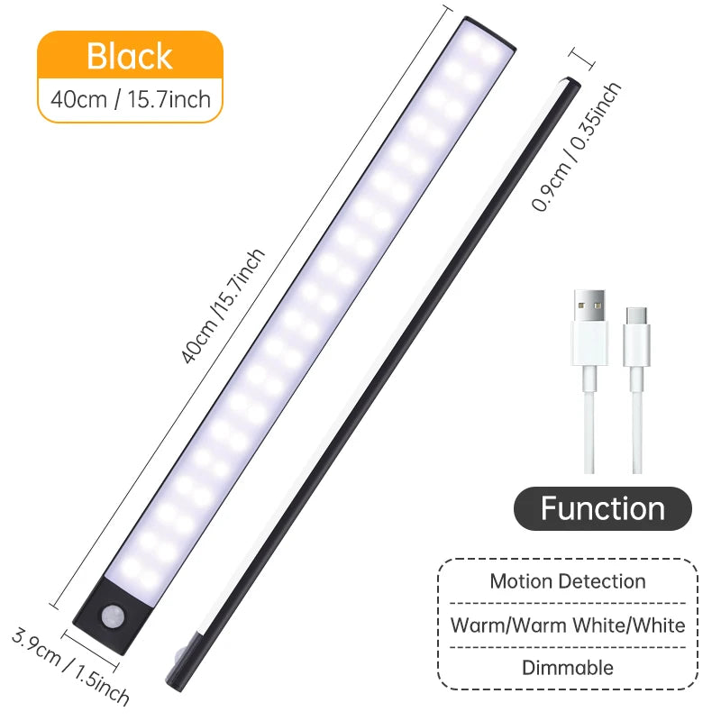 Luz con sensor de movimiento, luz nocturna LED inalámbrica, lámpara nocturna recargable por USB, lámpara para armarios y vestidores, luz de fondo para cocina, LED