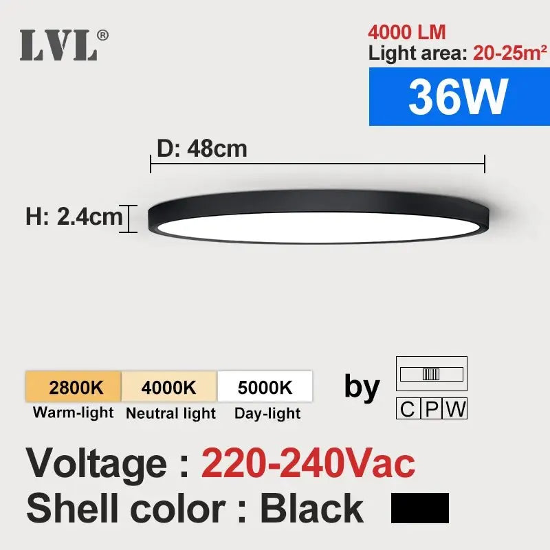 Lámpara de techo LED LVL con acabado de madera y blanco, 3 colores de iluminación en 1. Iluminación para el hogar: cocina, dormitorio y baño. Lámpara de techo redonda empotrada.