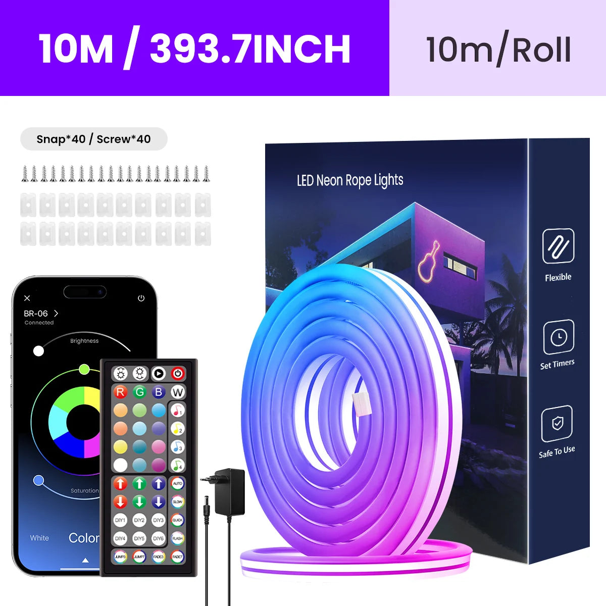 Luces de neón en forma de cuerda, luces LED flexibles en forma de cuerda con control mediante aplicación o mando a distancia, luces en forma de cuerda con múltiples modos, luces LED RGB de neón para exteriores con protección IP65 Wa
