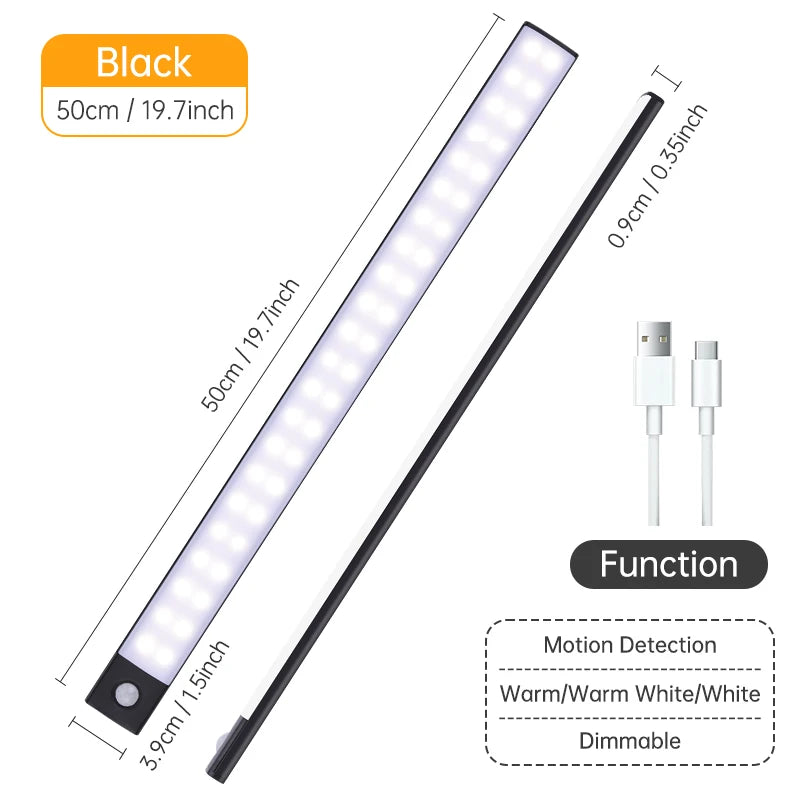 Luz con sensor de movimiento, luz nocturna LED inalámbrica, lámpara nocturna recargable por USB, lámpara para armarios y vestidores, luz de fondo para cocina, LED