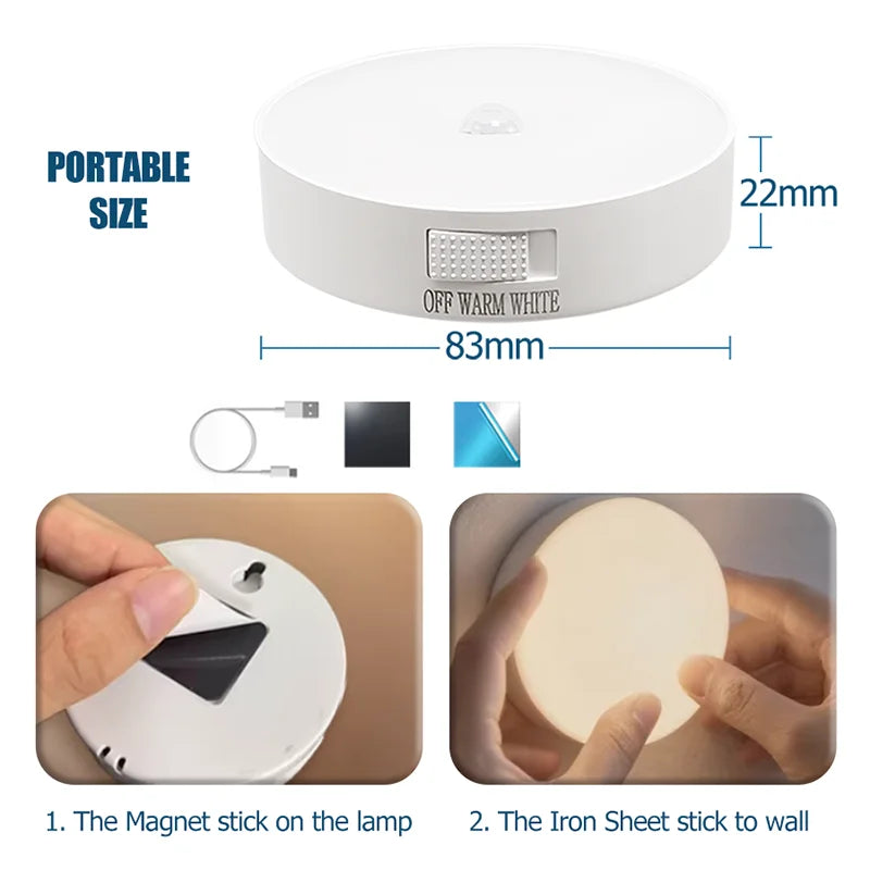 Lámpara LED con sensor de movimiento, recargable por USB, para cocina, dormitorio, escaleras, pasillo, armario y vestidor