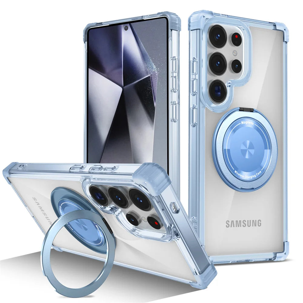 Funda Transparente Soporte Plegable Giratorio Magnético Samsung S26/S25/S24/S23 Plus/FE/S21 Ultra