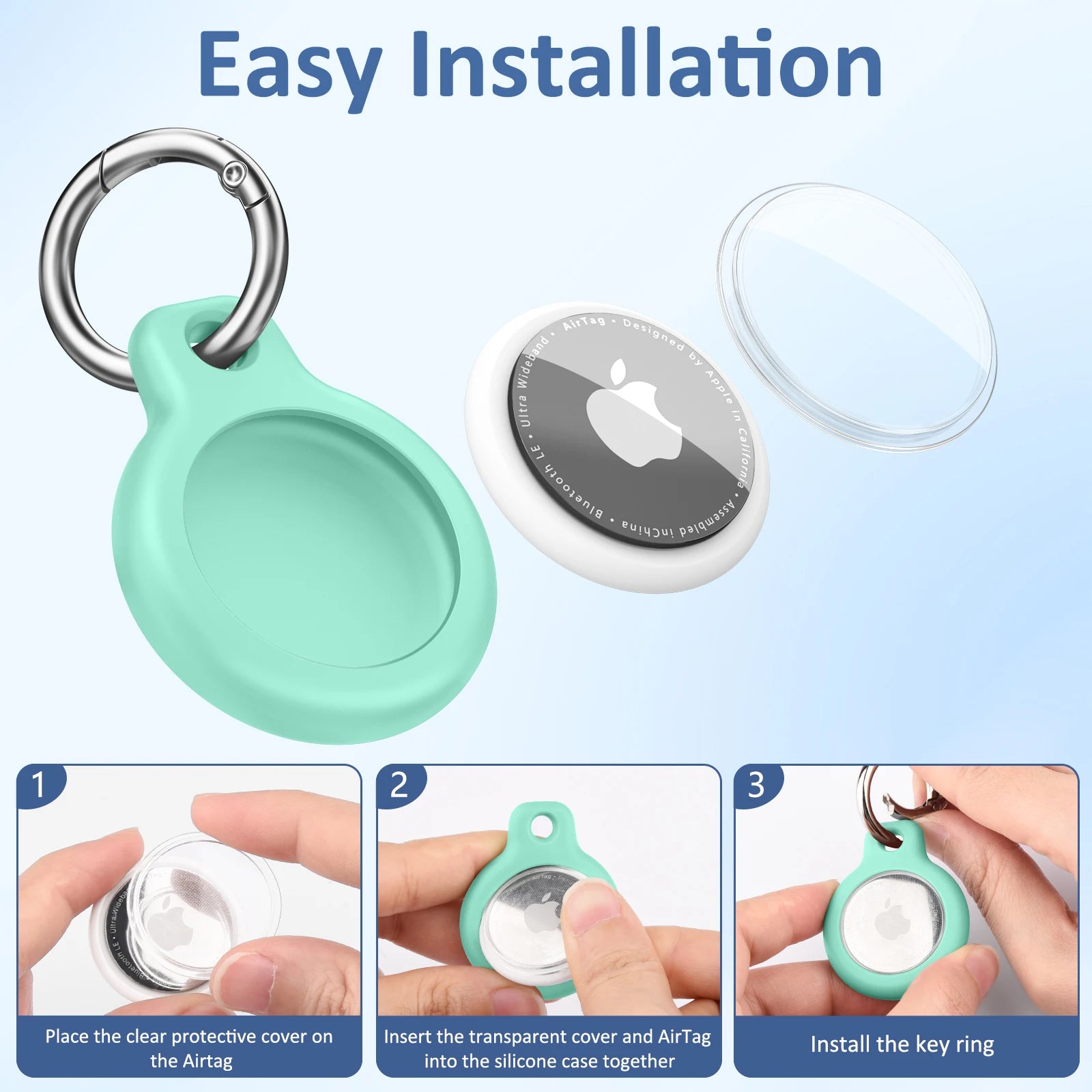Funda de TPU para Apple AirTag con llavero: carcasa protectora antirrayaduras para localizador